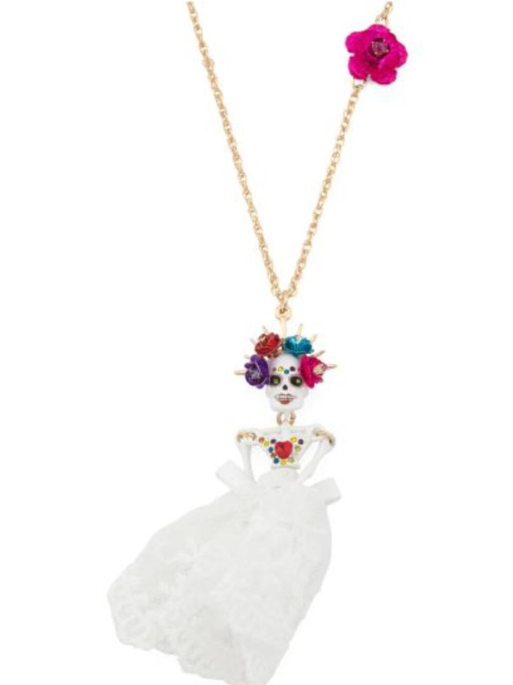 NWT BETSEY JOHNSON Rainbow Sugar Skull Bride Long Pendant Necklace